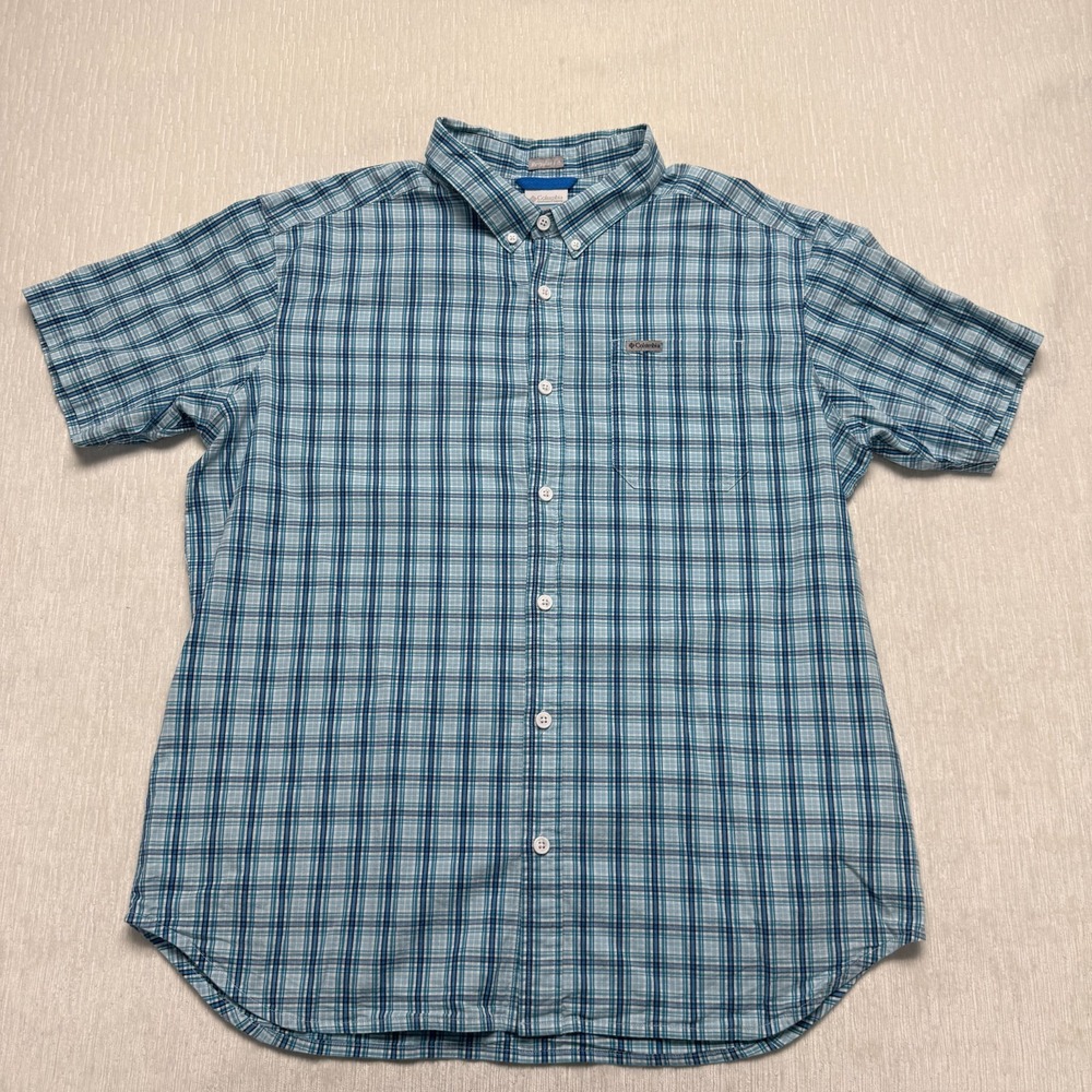Columbia Mens XL Green Tartan Plaid Short Sleeve Button Down Shirt XM0911